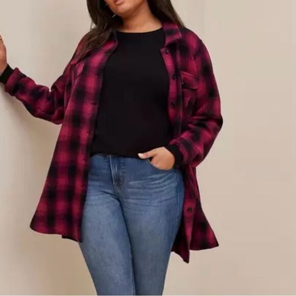 Torrid Plaid Cotton Shacket Button Front, Warm, hight front Pockets NWT 3X - Picture 2 of 15